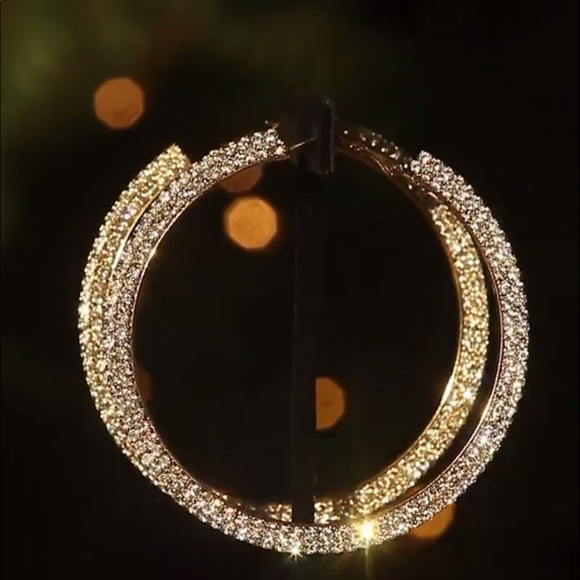 Gold Rhinestone Large Hoops - Picture 2 of 3